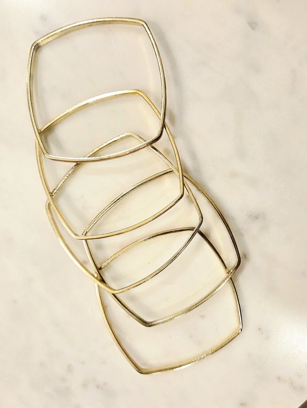 🧚 Vtg Orange Enamel Square Bangle Set - Gold Plated